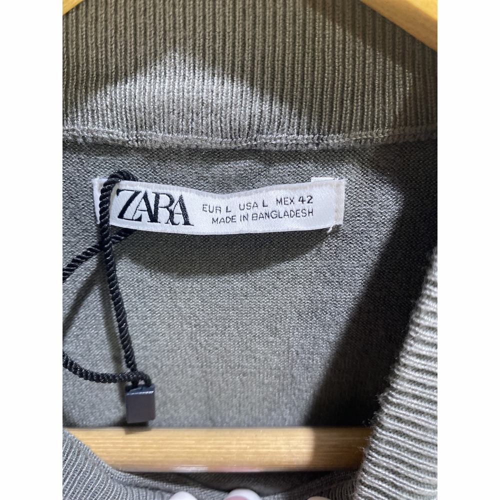 Zara Ribbed Mock Neck Knit Top L Green Gray  Fitted Minimalist Classic Layer - Picture 7 of 7